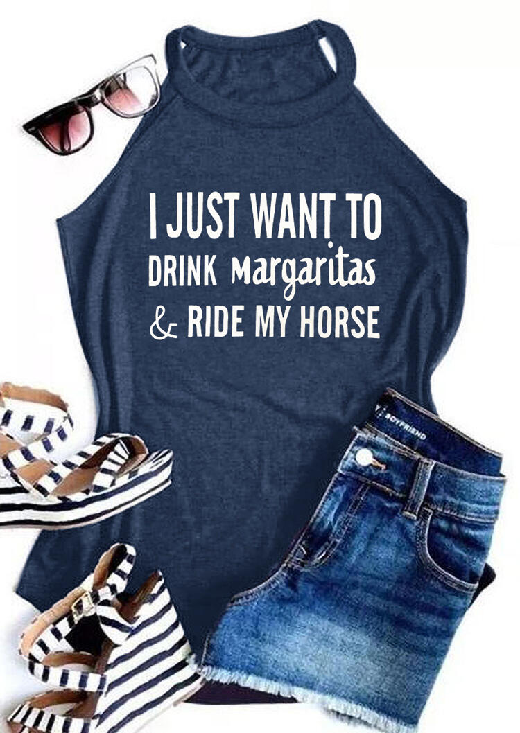 

I Just Want To Drink Margaritas & Ride My Horse Tank - Navy Blue, 477319