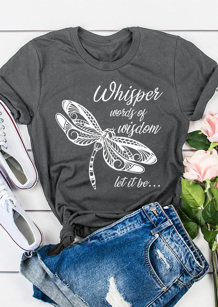 

Mandala Dragonfly Whisper Words Of Wisdom T-Shirt Tee - Gray, 477464