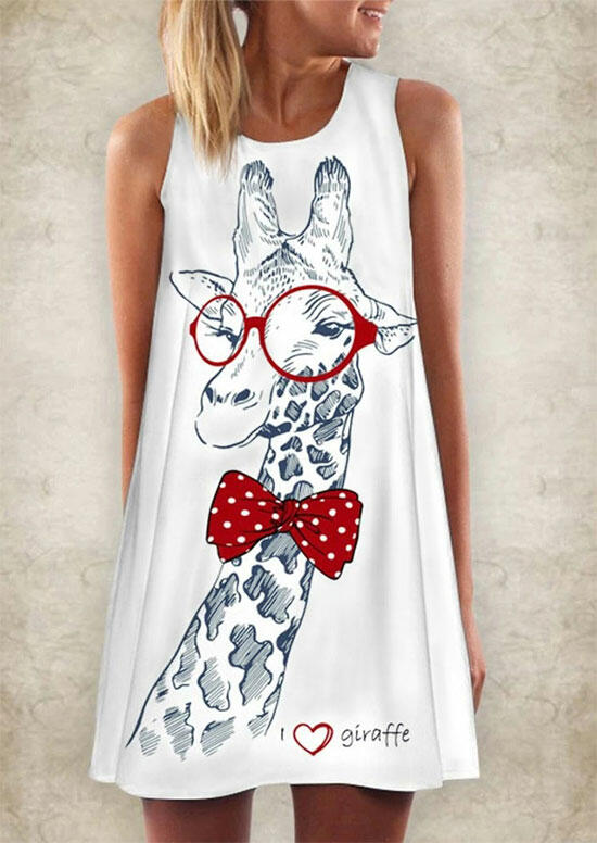 

I Love Giraffe Sleeveless Mini Dress - White, 477473