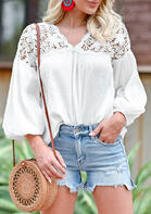 Lace Floral Splicing Cut Out Elastic Cuff Blouse