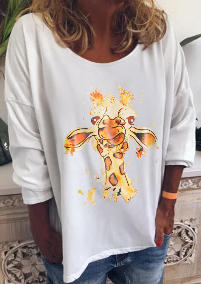 

Blouses Giraffe Long Sleeve Casual Blouse in White. Size