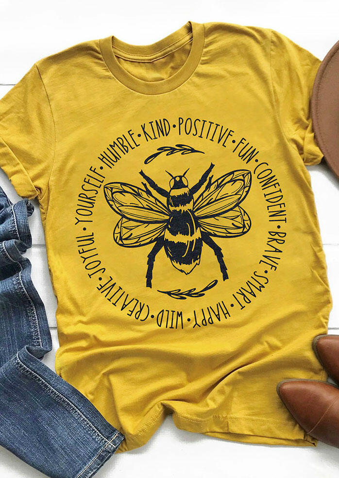

Bee Kind Inspirational Letter T-Shirt Tee - Yellow, 477576
