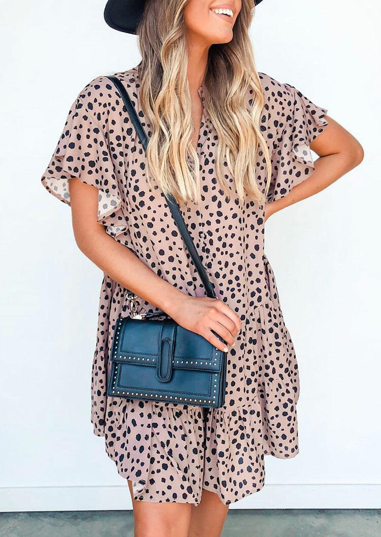 

Leopard Button Ruffled Mini Dress without Bag, 477612