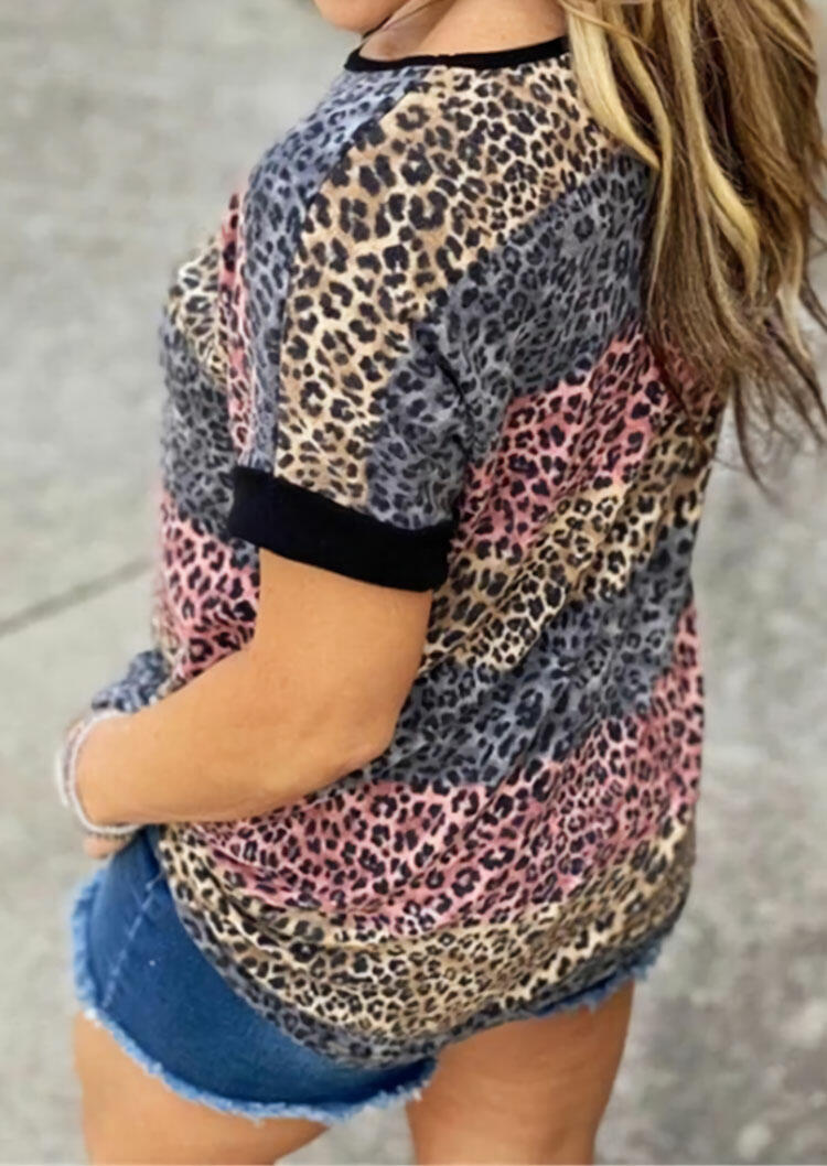 Leopard Striped Color Block T-Shirt Tee
