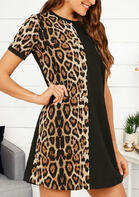 Leopard Splicing O-Neck Mini Dress
