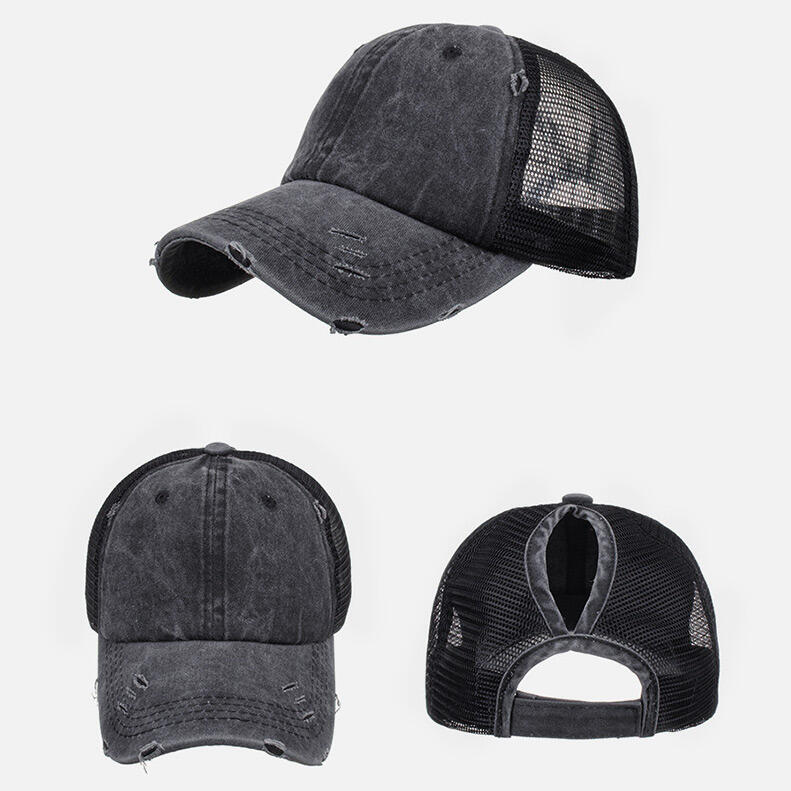 

Mesh Hollow Out Ripped Washed Baseball Cap, Black;gray;army green, 477645