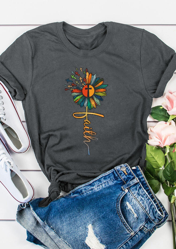 

Faith Cross Sunflower T-Shirt Tee - Gray, 477459