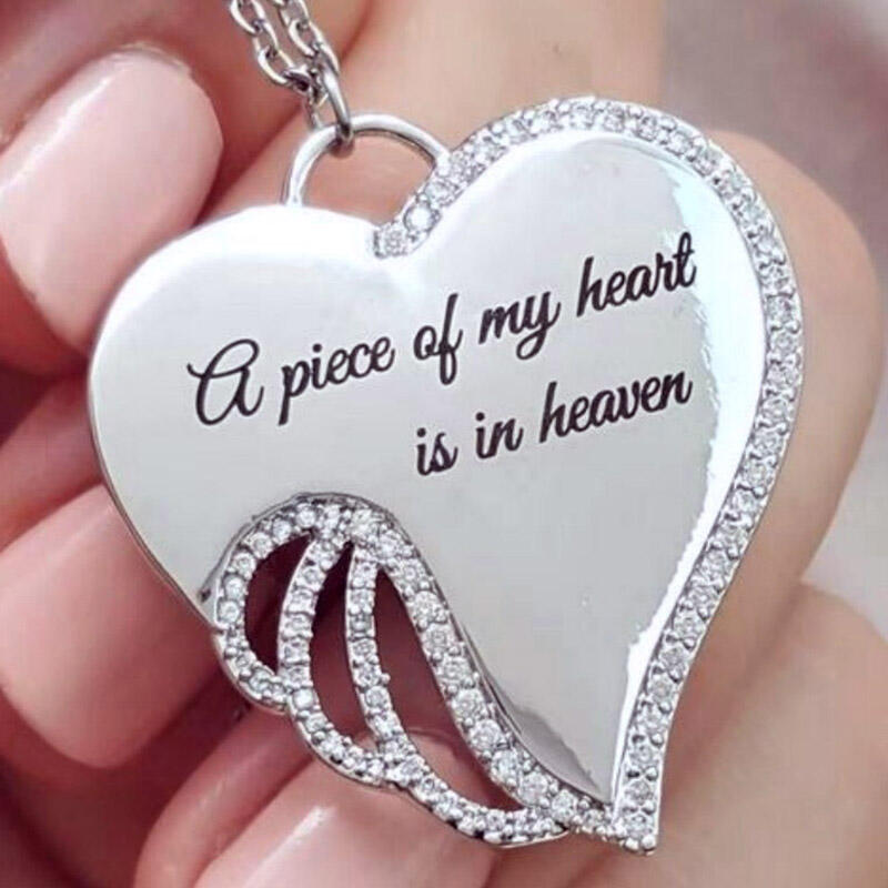 

Necklaces A Piece Of My Heart Is In Heaven Rhinestone Angel Wing Pendant Necklace in Silver. Size