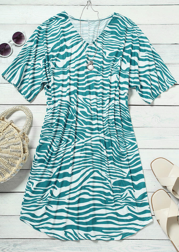 

Mini Dresses Zebra V-Neck Casual Mini Dress in Cyan. Size