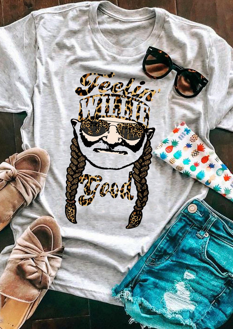 

Feelin' Willie Good Leopard Glasses T-Shirt Tee - Light Grey, 477658