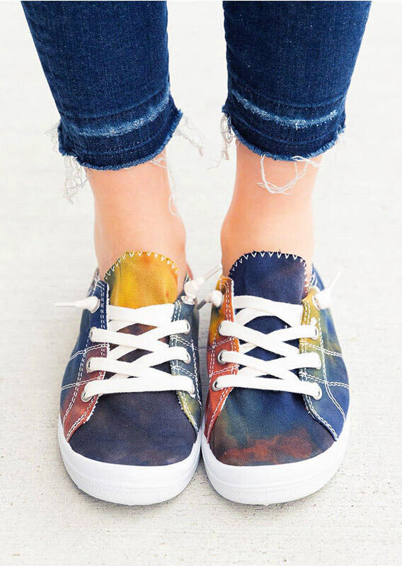 

Sneakers Tie Dye Lace Up Flat Sneakers in Multi. Size
