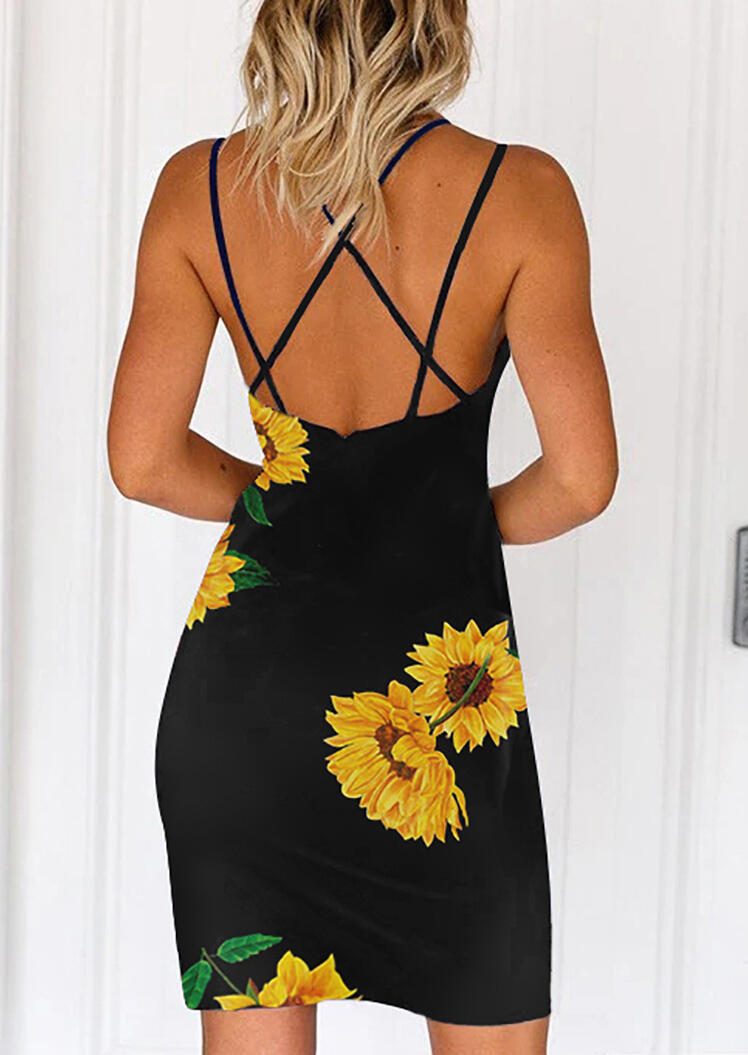

Sunflower Slit Criss-Cross Open Back Mini Dress without Necklace - Black, 477755