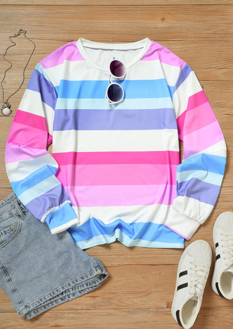 T-shirts Tees Striped Color Block Long Sleeve T-Shirt Tee in Multicolor. Size: M