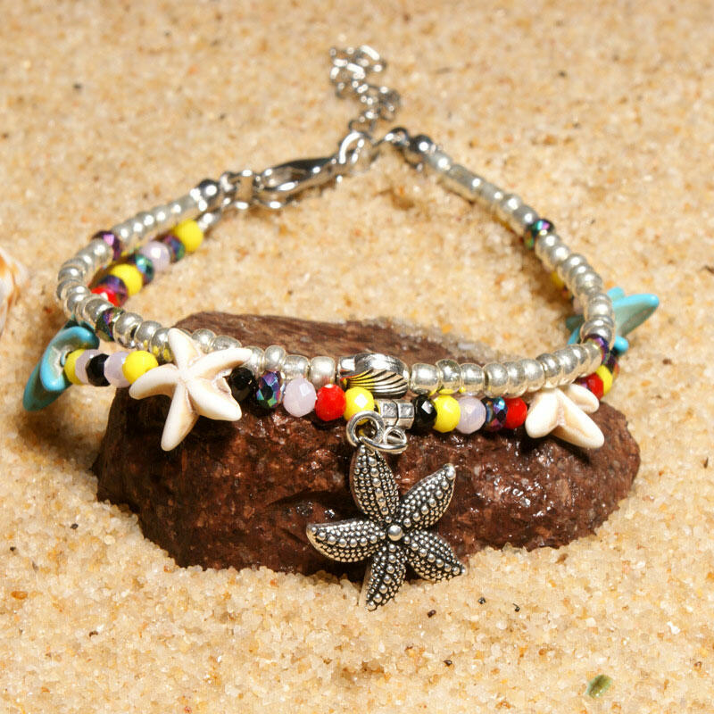 

Starfish Turtle Pearl Beading Dual-Layered Anklet, Pattern1;pattern2, 477759