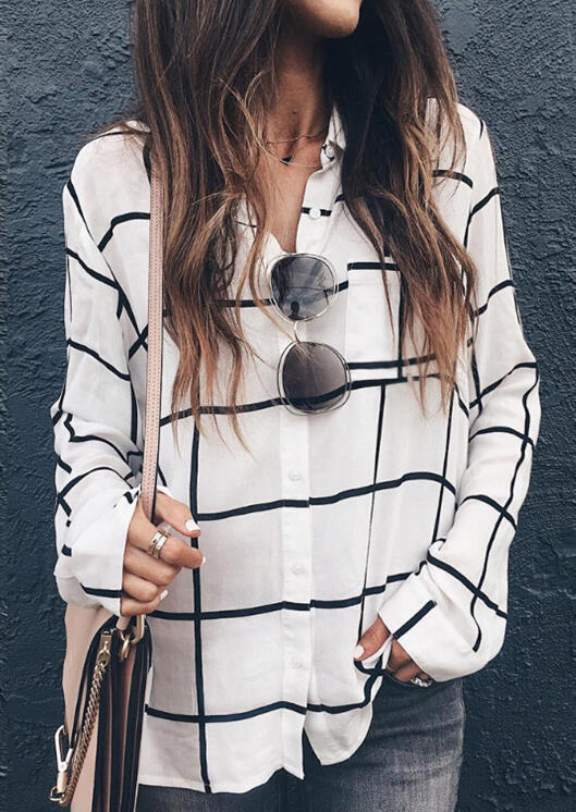

Plaid Button Long Sleeve Shirt - White, 477775