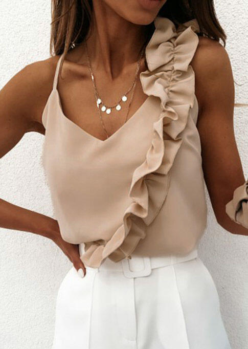 

Ruffled V-Neck Camisole without Necklace - Apricot, 477784