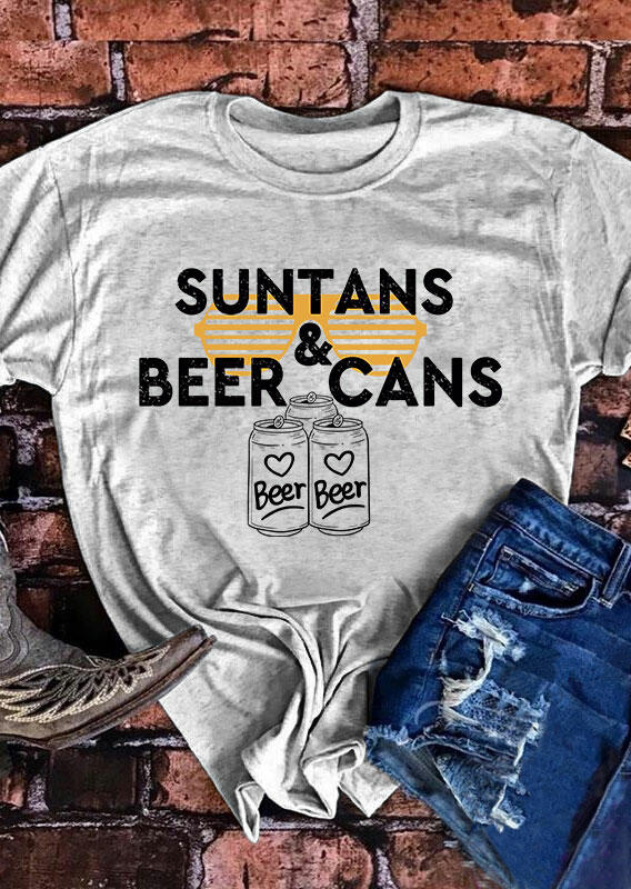 

Suntans & Beer Cans Glasses Heart T-Shirt Tee - Light Grey, 477761