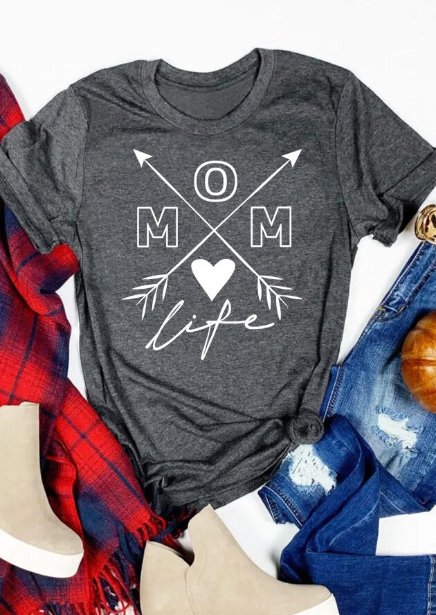 

Mom Life Heart Arrow T-Shirt Tee - Gray, 477845