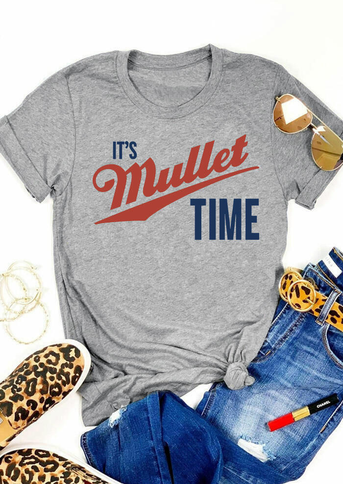

It' Mullet Time T-Shirt Tee - Gray, 477857