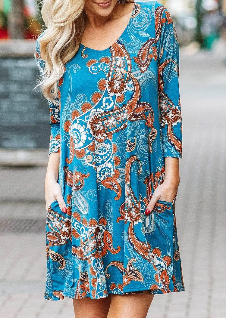 

Mini Dresses Paisley Floral Pocket Mini Dress in Lake Blue. Size: M
