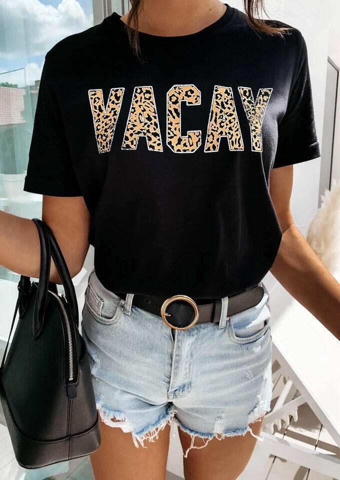 

Tees T-shirts Leopard Vacay T-Shirt Tee in Black. Size
