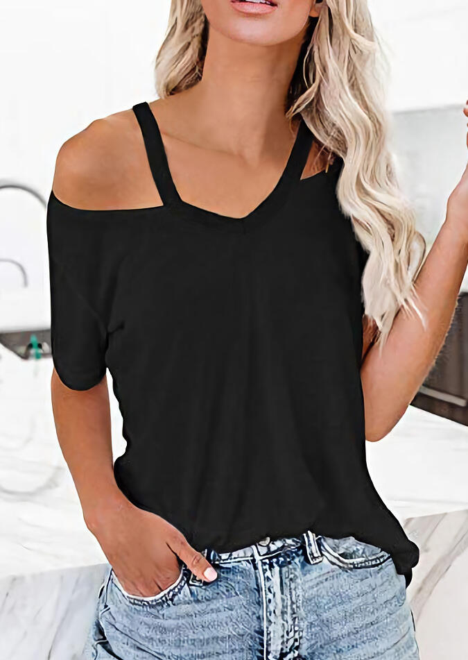 

Cold Shoulder Short Sleeve Blouse - Black, 477627