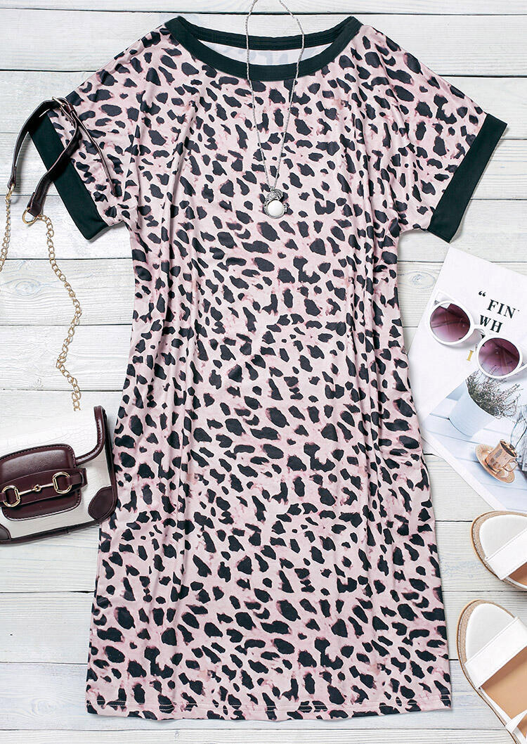 

Mini Dresses Leopard Splicing Pocket Mini Dress in Leopard. Size: ,M