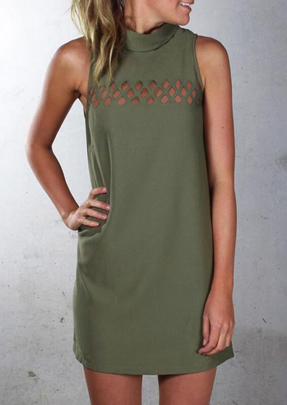 

Hollow Out Sleeveless Mini Dress - Army Green, 477977