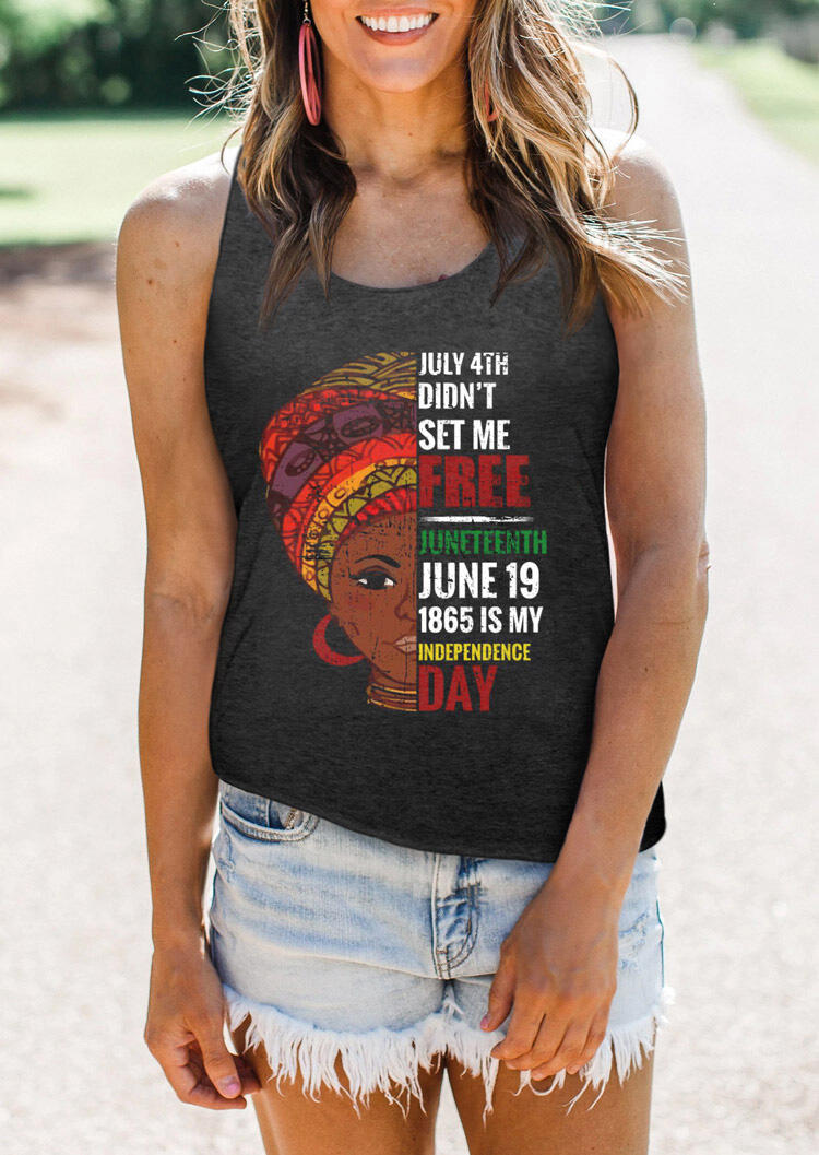 

Tank Tops Ethnic Girl Slogan Graphic Tank in Dark Grey. Size: S,M,,XL