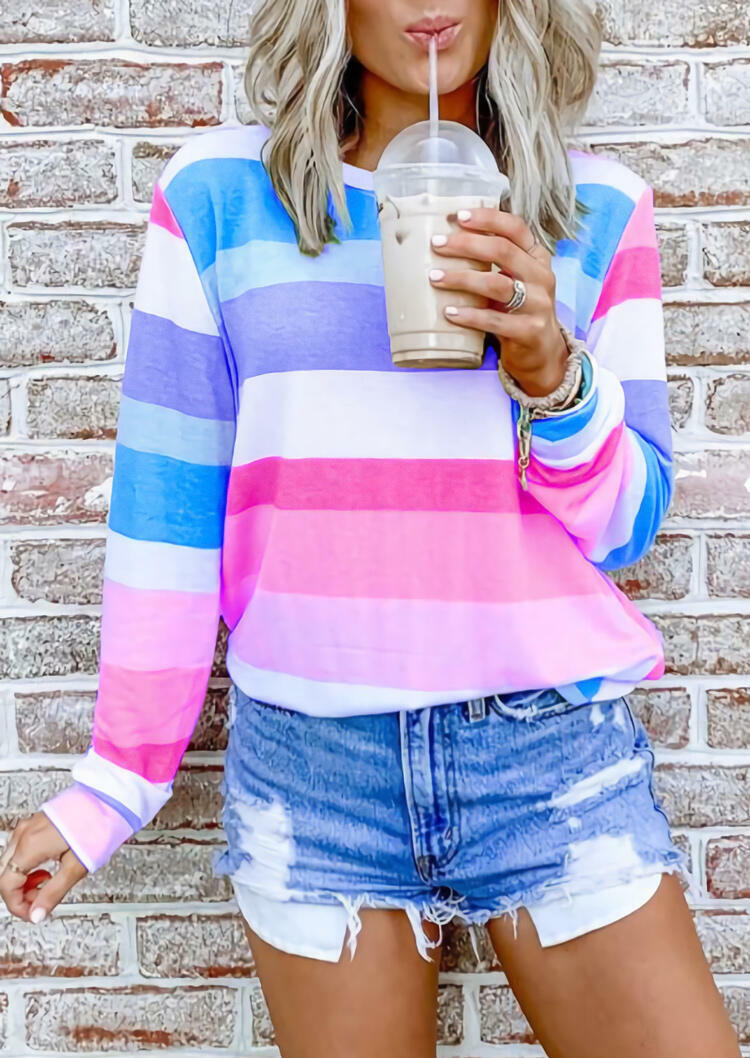 

T-shirts Tees Striped Color Block Long Sleeve T-Shirt Tee in Stripe. Size