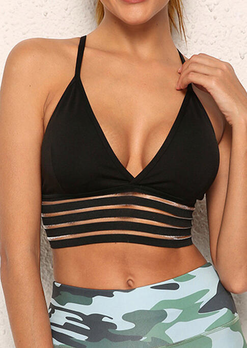 

Bras Mesh Splicing Yoga Fitness Elastic Bra in Black. Size