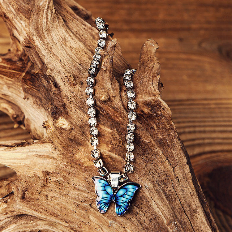 

Shiny Butterfly Rhinestone Pendant Anklet - Silver, 478178