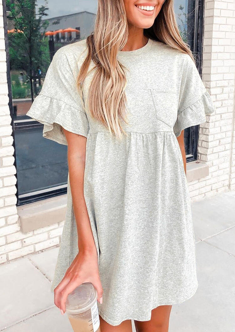 

Ruffled Pocket Flare Sleeve Mini Dress - Light Grey, 478236