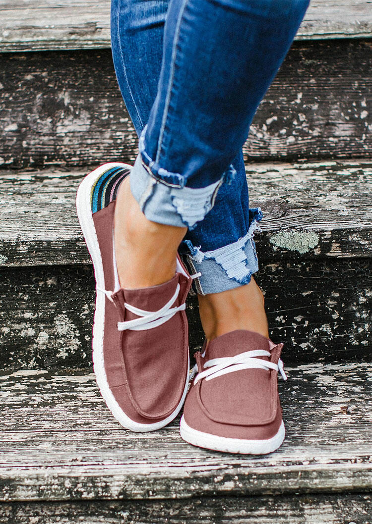 

Sneakers Colorful Striped Splicing Lace Up Flat Sneakers in Cameo Brown. Size