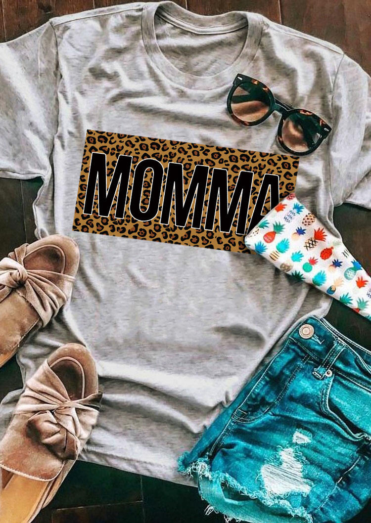 

Tees T-shirts Leopard Momma T-Shirt Tee in Light Grey. Size