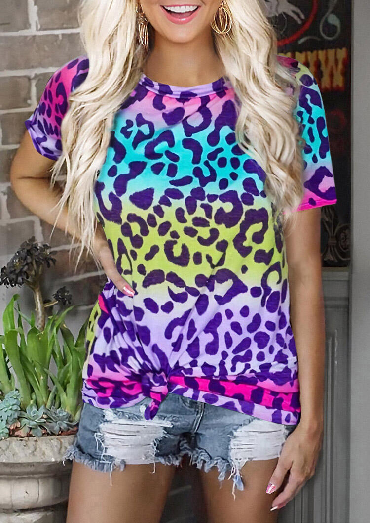 

Leopard Colorful Grandient O-Neck T-Shirt Tee, 478099