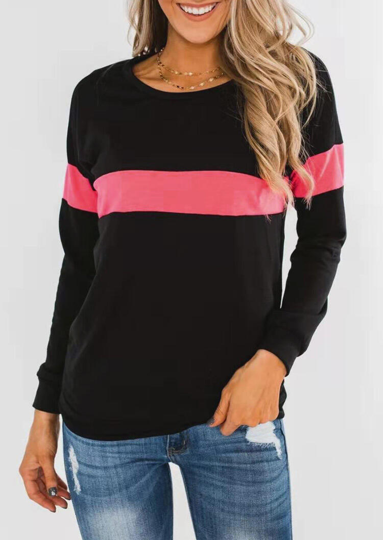 

Color Block Long Sleeve Blouse - Black, 478348