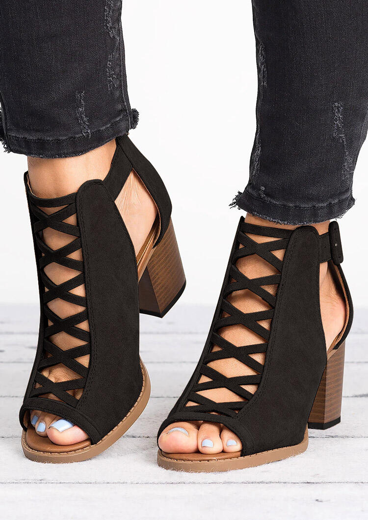 

Sandals Criss-Cross Peep Toe Heeled Sandals in Black. Size