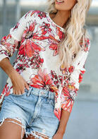 Floral Slit Knitted Long Sleeve T-Shirt
