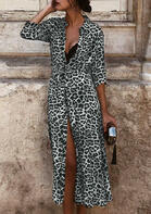 Leopard Three Quarter Sleeve Casual Dress