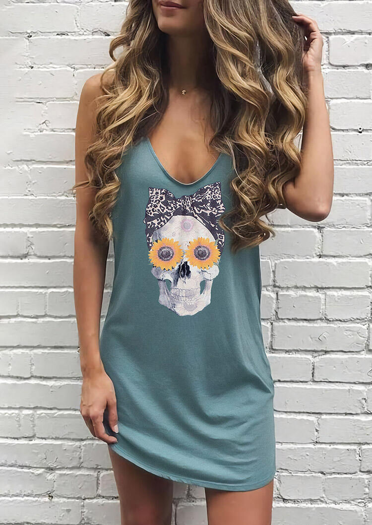 

Mini Dresses Leopard Skull Sunflower Mini Dress in Cyan. Size