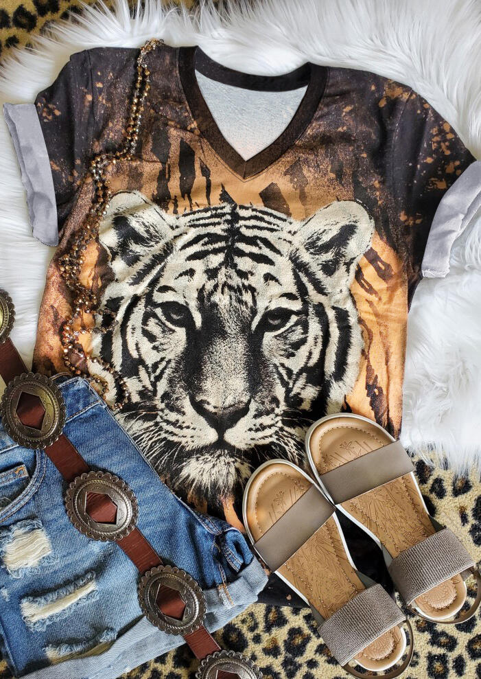 

Tiger Bleached V-Neck T-Shirt Tee - Yellow, 478323