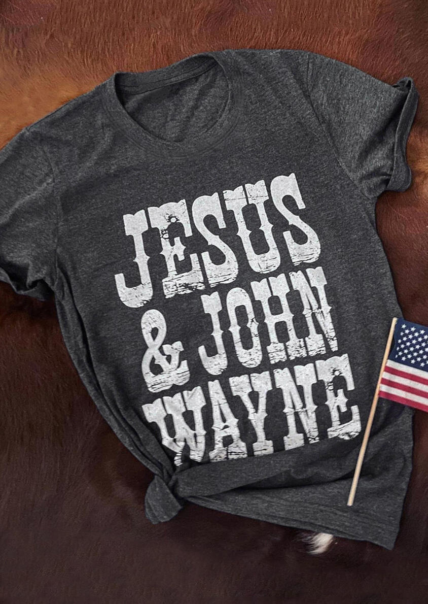 

Tees T-shirts Jesus & John Wayne O-Neck T-Shirt Tee in Gray. Size