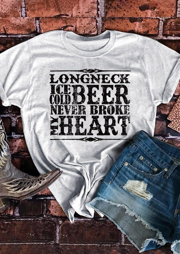 

Tees T-shirts Beer Never Broke My Heart T-Shirt Tee in Light Grey. Size