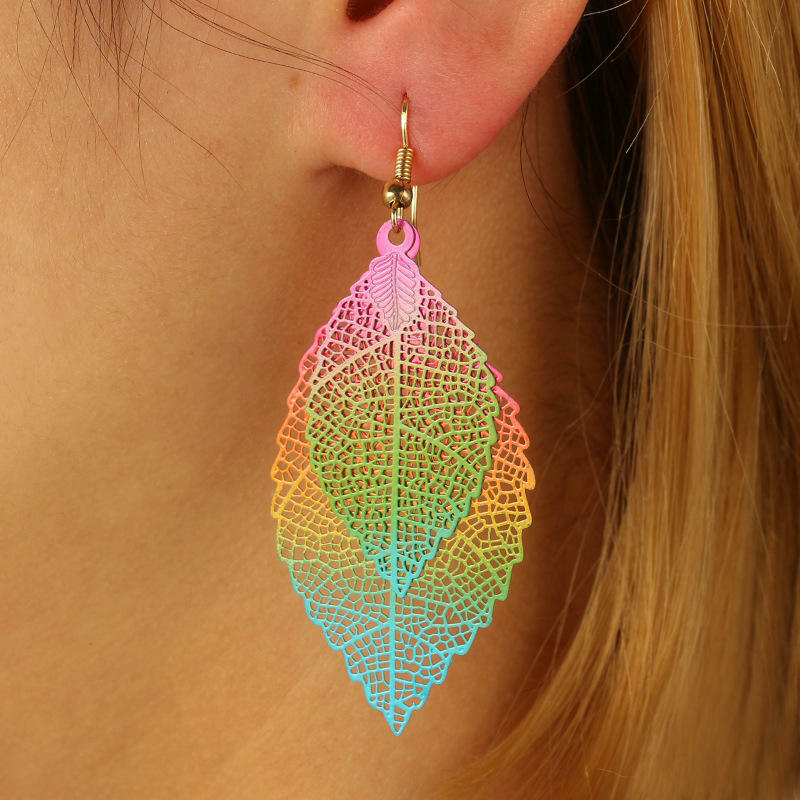 

Gradient Hollow Out Double-Layered Leaf Earrings, Multicolor, 478552