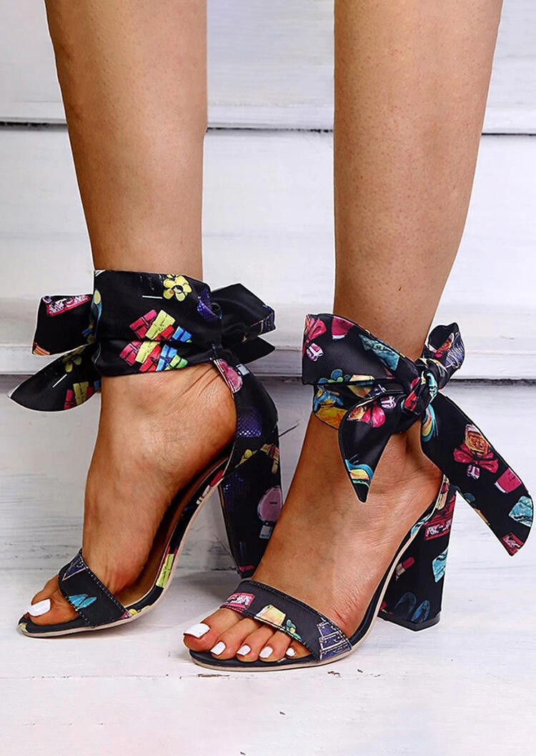 

Floral Tie Open Toe Ankle Strap High-Heeled Sandals, Multi, 478570