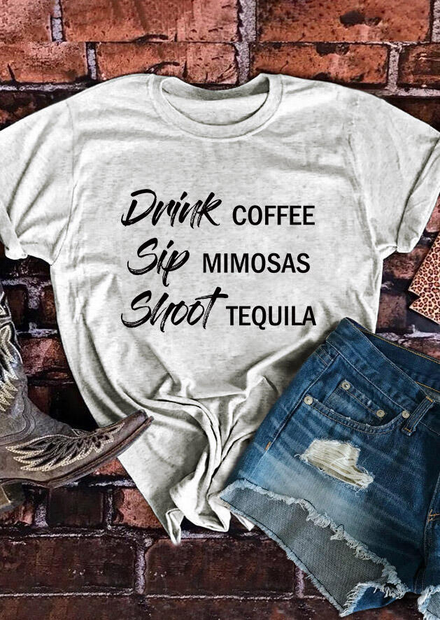 

Tees T-shirts Drink Coffee Mimosas Tequila T-Shirt Tee in Light Grey. Size