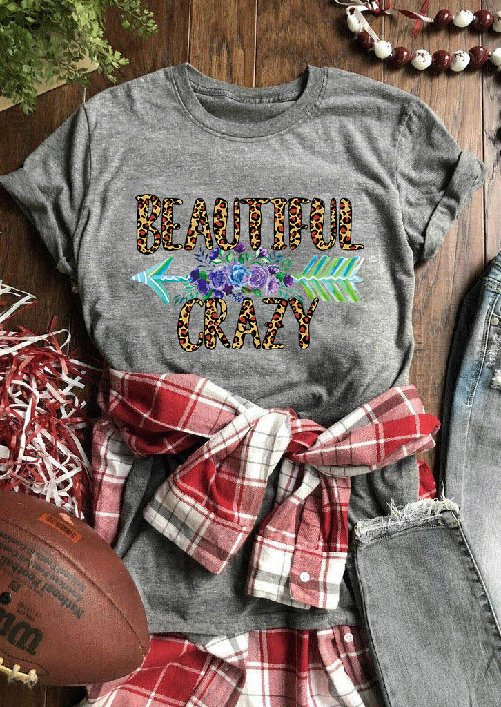 

Tees T-shirts Leopard Arrow Beautiful Crazy Flower T-Shirt Tee in Gray. Size