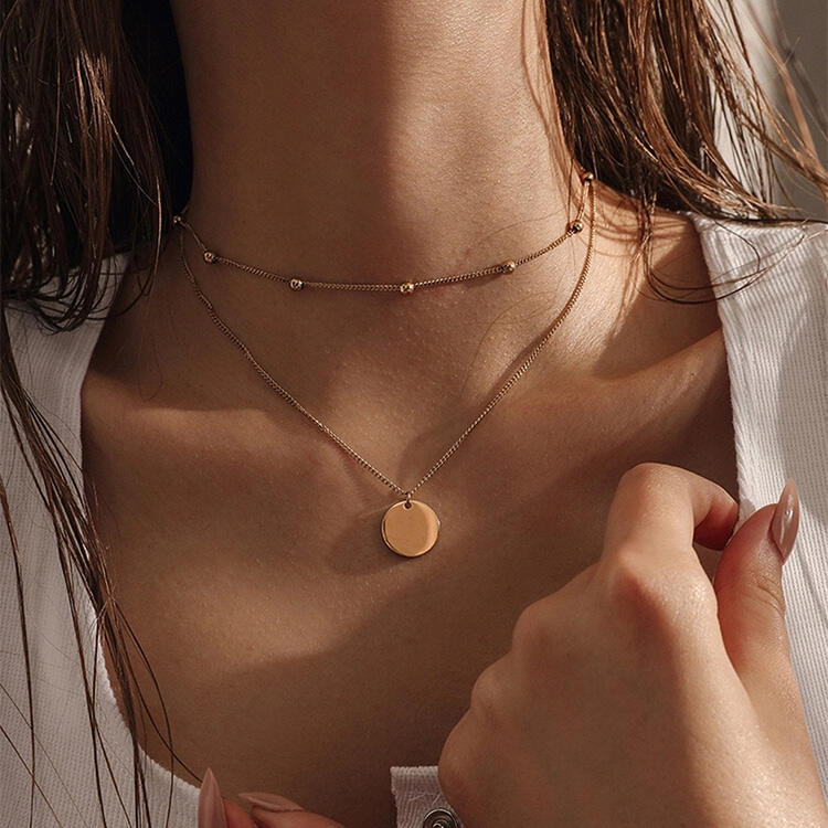 Necklaces Round Disc Coin Dual-Layered Pendant Necklace in Gold,Silver. Size: One Size