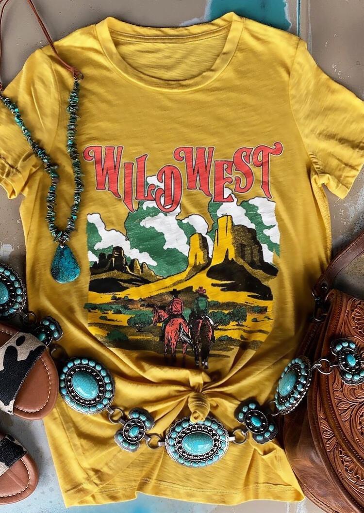 Wild West Cowboy T-Shirt Tee - Yellow - Fairyseason